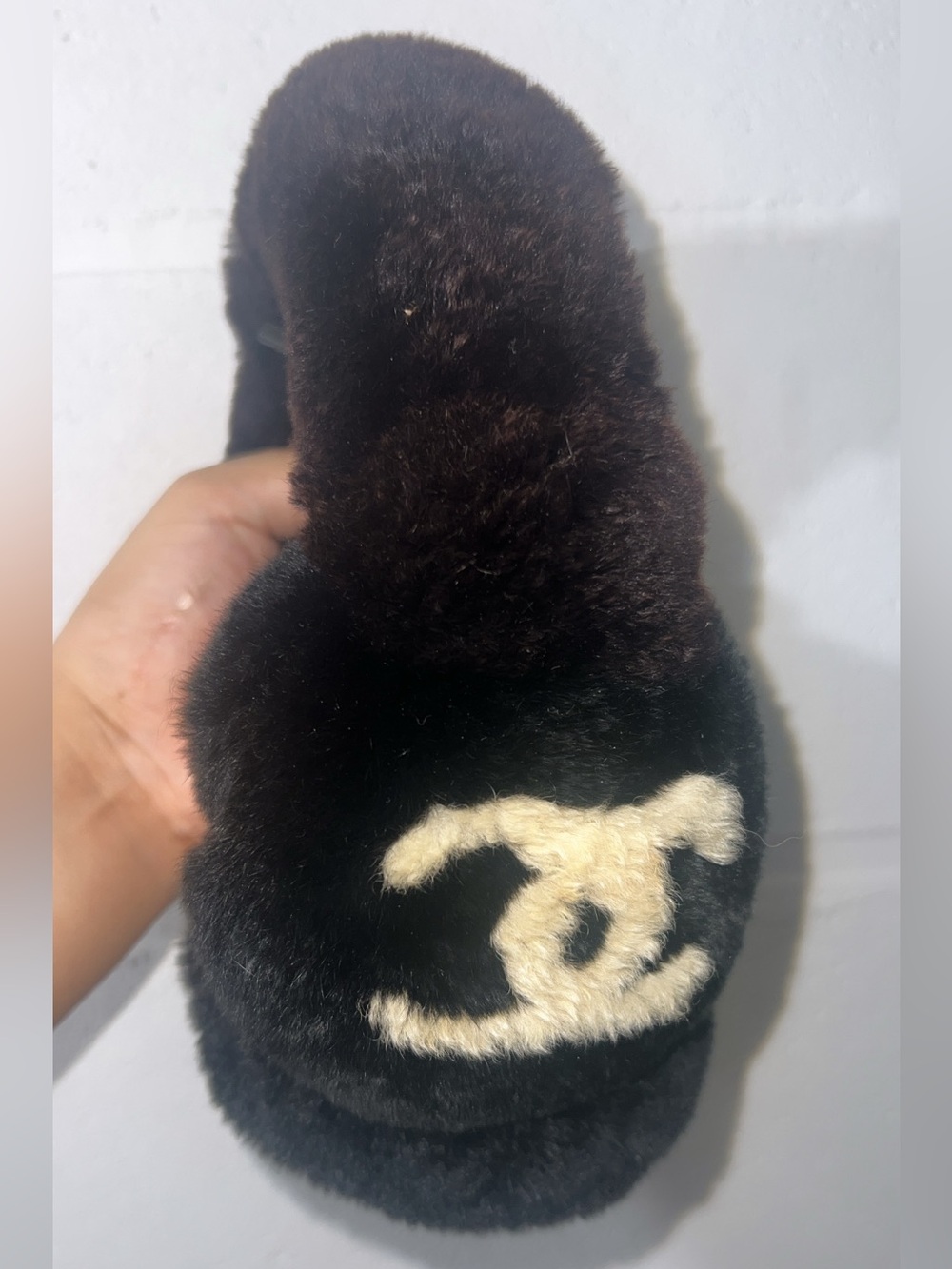 Chanel Rabbit Fur Ear Muffs with CC Logo.